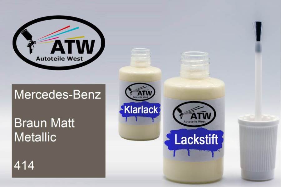 Mercedes-Benz, Braun Matt Metallic, 414: 20ml Lackstift + 20ml Klarlack - Set, von ATW Autoteile West.